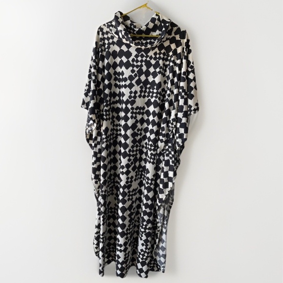 VTG TAPOO HAWES of California Black White 60'S Retro Muumuu Adjustable Waist O/S - Picture 3 of 13